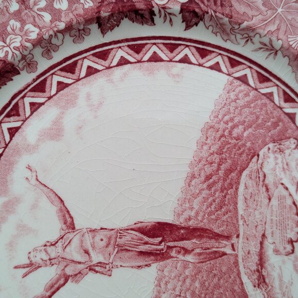 Vintage Mohawk Park Indian Transferware Plate Massachusetts Jonroth Crazing - Picture 4 of 6